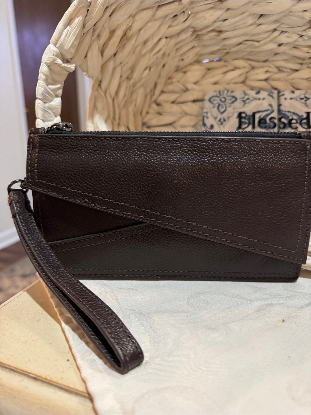 Botkier Dark Brown Leather Wristlet Wallet